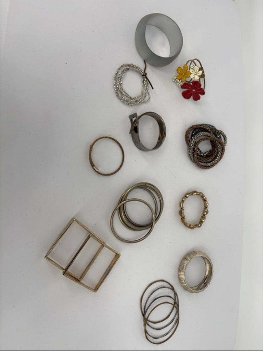 🐯 LOT: Mixed Metal and Enamel Floral Bracelet and Bangle Set etc